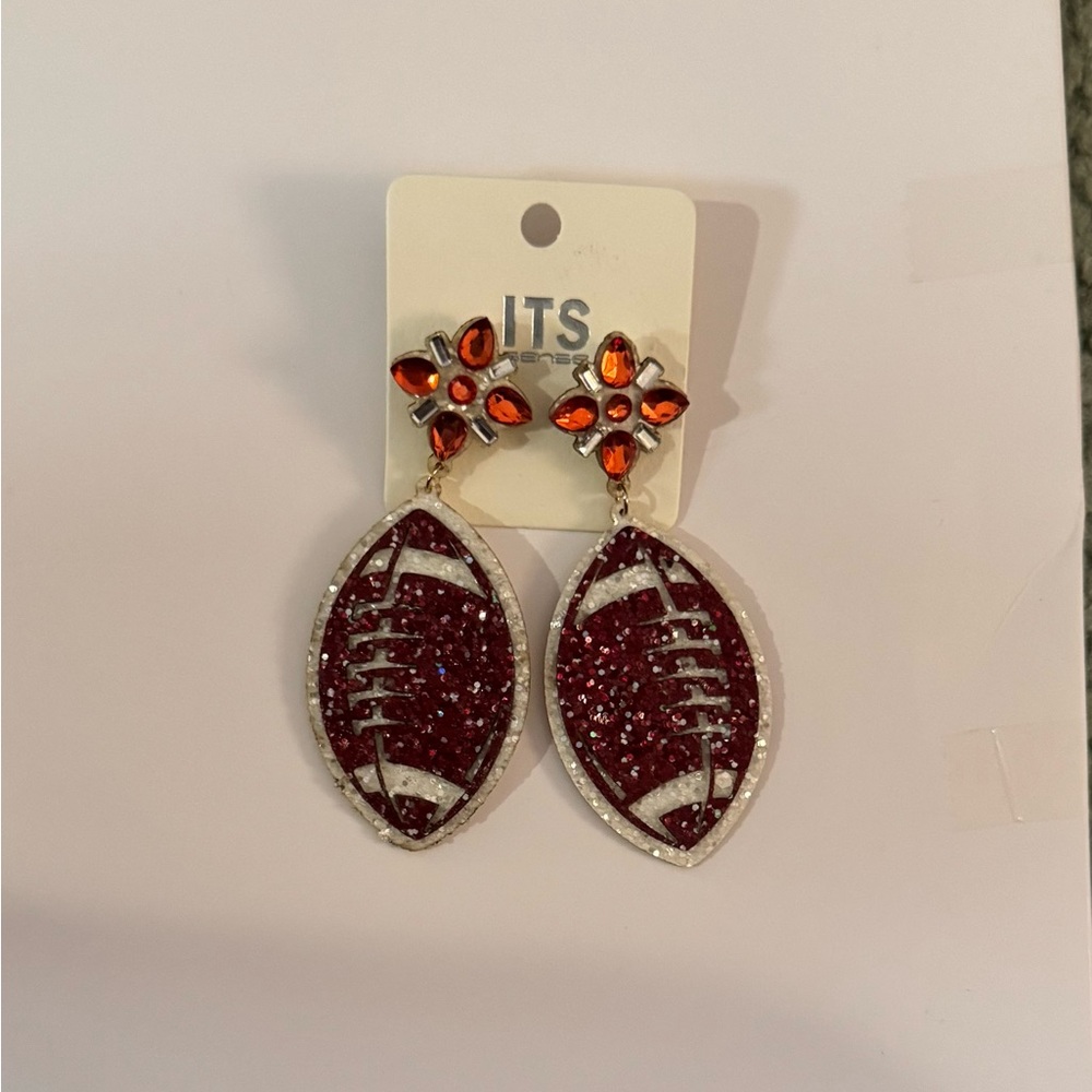 Glittery Football Dangle Earrings - NEW
